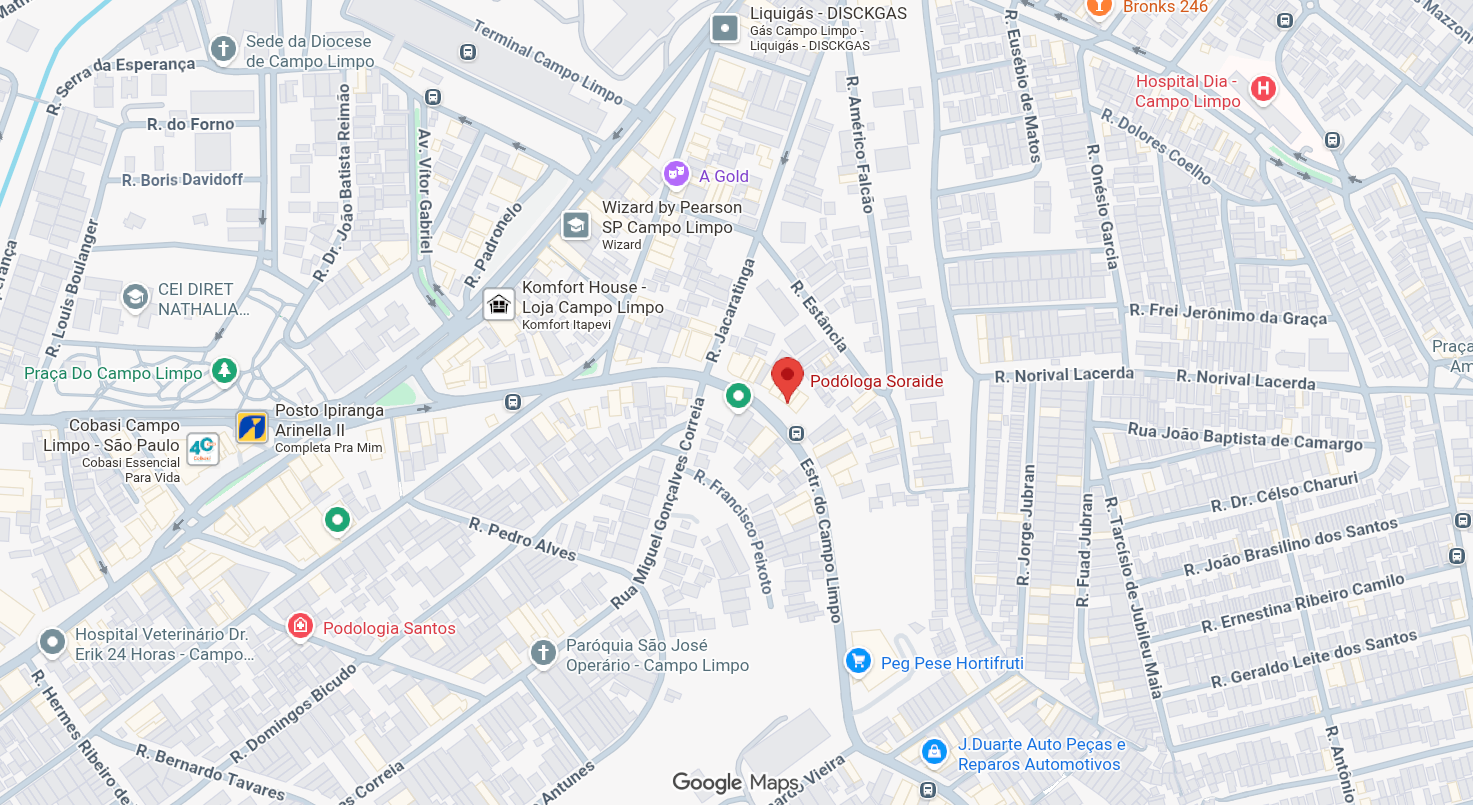 Mapa mostrando localização da Soraide Podologia em São Paulo
